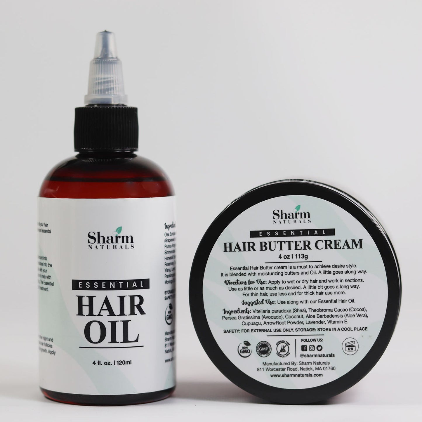Sharm Naturals Essential Hair Oil and Butter Cream Duo Set with natural ingredients