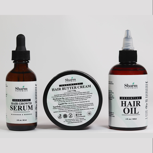 Sharm Naturals Haircare Trio Set: Hair Oil, Butter Cream, and Serum